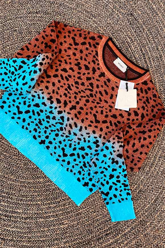 Vicolo - Maglia leopardata sfumata azzurro e ruggine