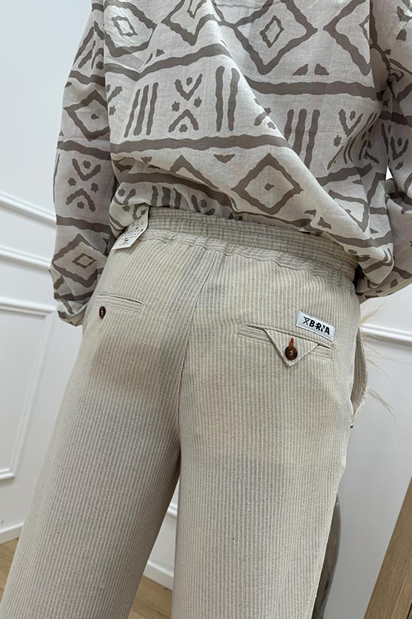 Berna - Pantaloni rigati sabbia e bianchi in lino