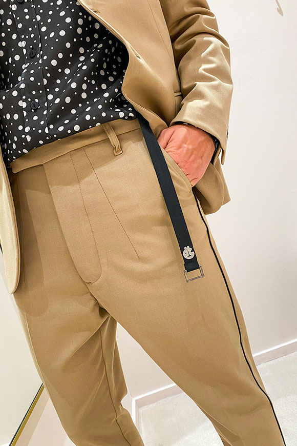 Gaelle - Beige trousers with black edging in elegant fabric
