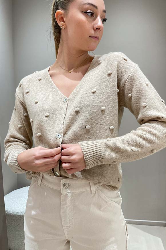 Haveone - Cardigan beige con noccioline in lana e cashmere