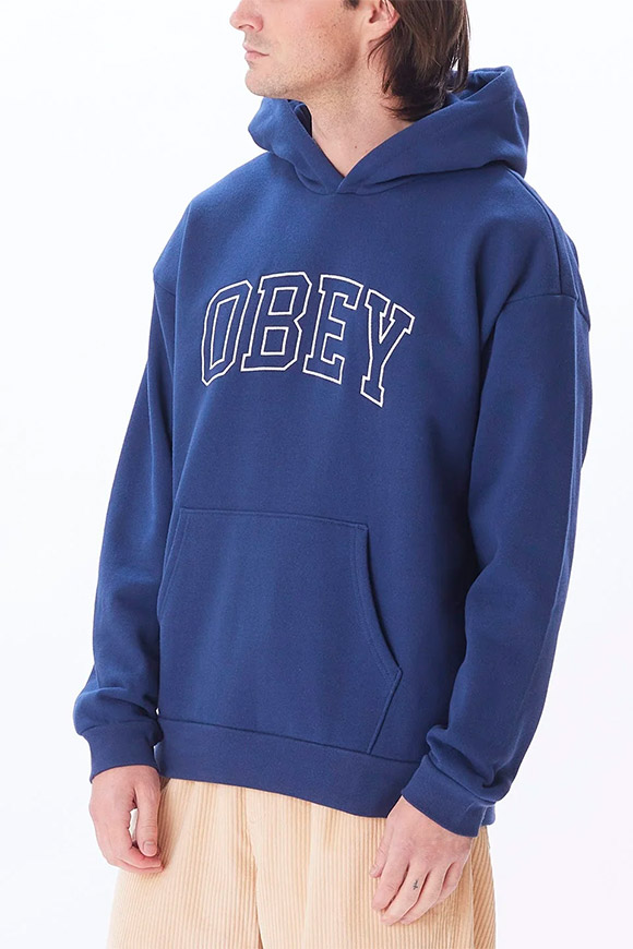Obey - Felpa navy con cappuccio e logo ricamato bianco