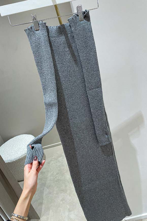 Haveone - Vestito tubino grigio con manicotti in maglia