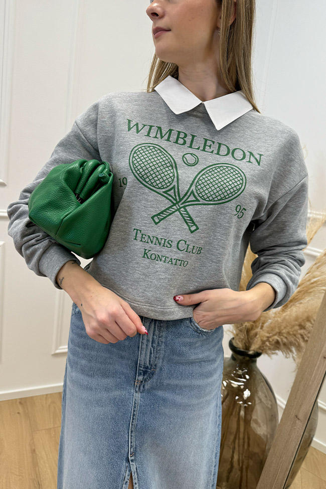 Kontatto - Felpa grigia stampa "Wimbledon" con dettaglio camicia