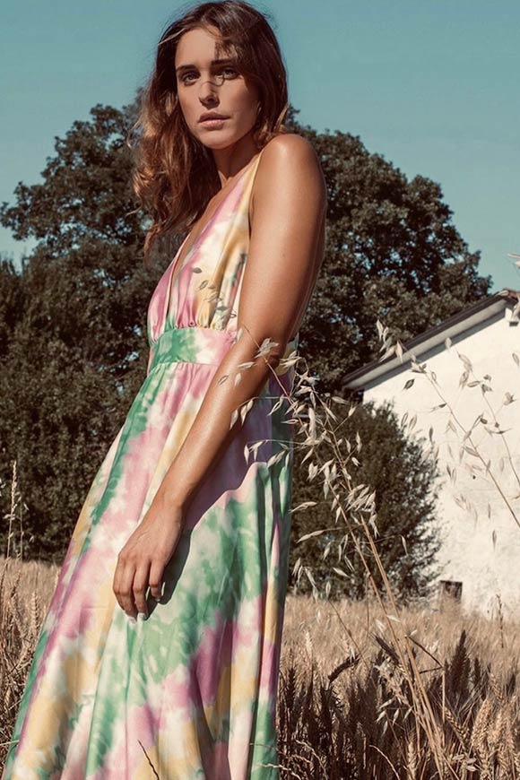 Vicolo - Long tie-dye dress apple, lime and pink