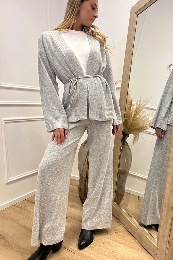 Kontatto - Cardigan kimono grigio chiaro con fusciacca