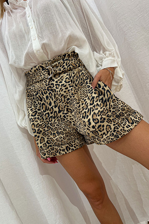 Haveone - Pantaloncini papera bag leopardati in dainetto