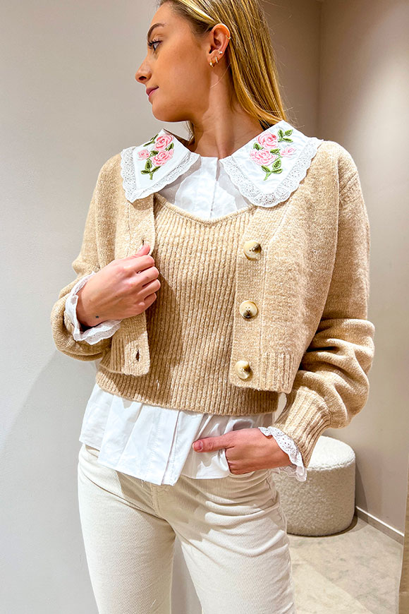 Glamorous - Cardigan beige crop in maglia