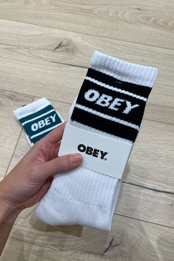 Obey - Calzino bianco logo e bande nere in contrasto