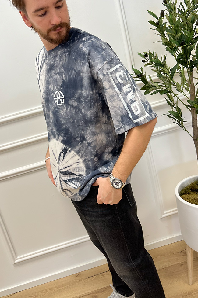Acupuncture - T shirt tie dye grigia e bianca con stampa sul retro
