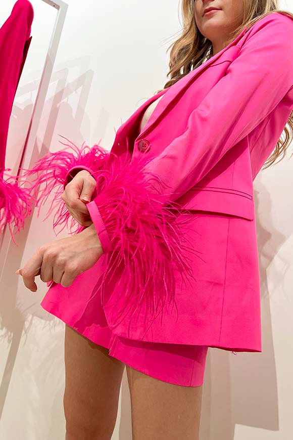Tensione In - Bubble pink jacket in cotton gabardine with feathers