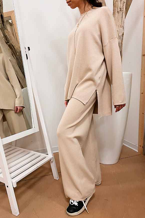 Tensione In - Beige palazzo trousers with elastic waist