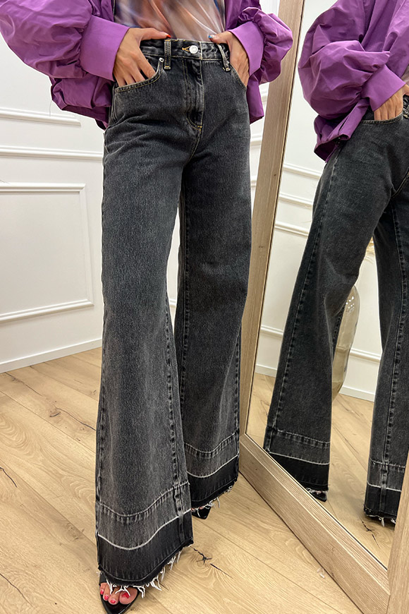 Haveone - Jeans a palazzo risvolto bicolor grigio