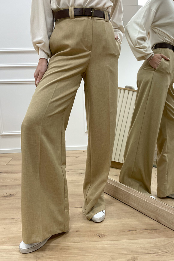 Haveone - Pantaloni beige dritto con elastico sul retro