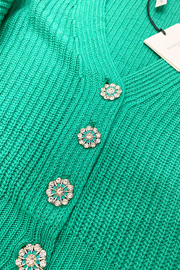 Tensione In - Cardigan verde smeraldo in maglia con bottoni gioiello