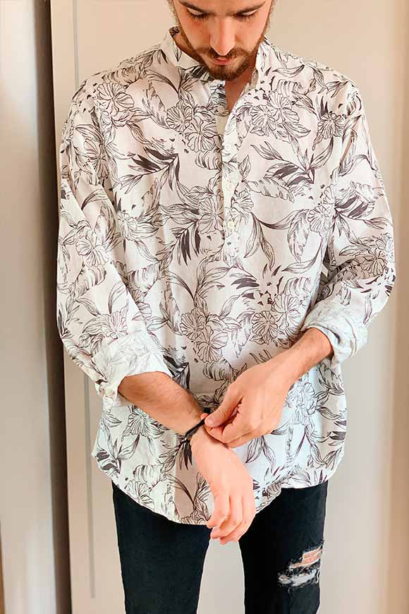Gianni Lupo - Maglia camicia panna a fiori marroni