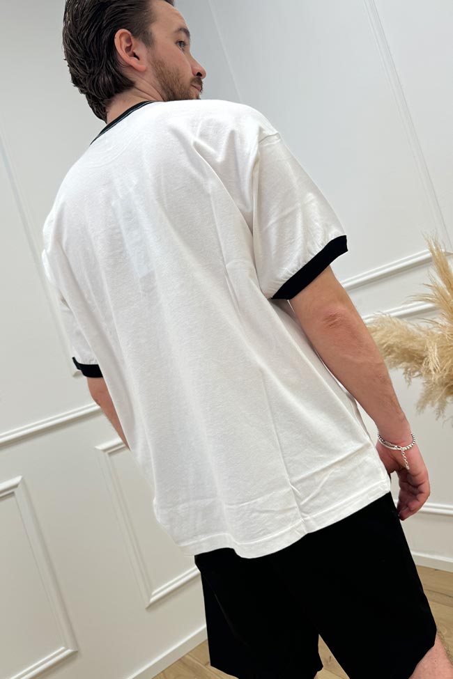 Ovyé - T shirt bianca logo ricamato e finiture nere