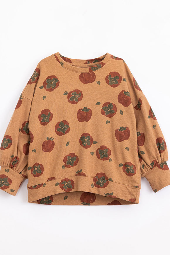 Play Up - Long-sleeved brown t-shirt with khaki print Paper