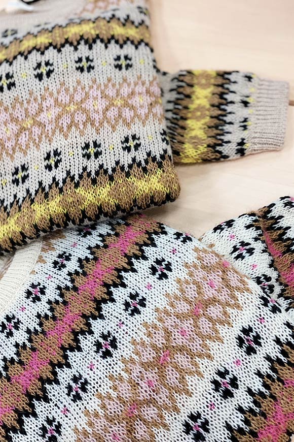 Vicolo - Beige and pink inlaid sweater