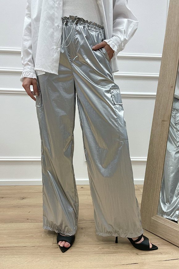 Haveone - Pantaloni argento stile cargo