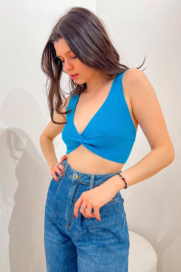 Vicolo - Turquoise knit crop top with crossover