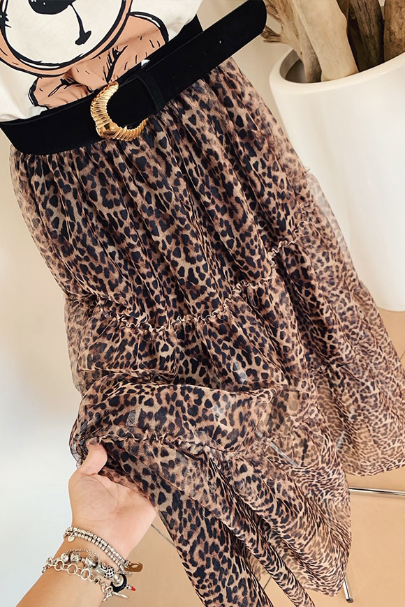 Vicolo - Long leopard skirt in tulle