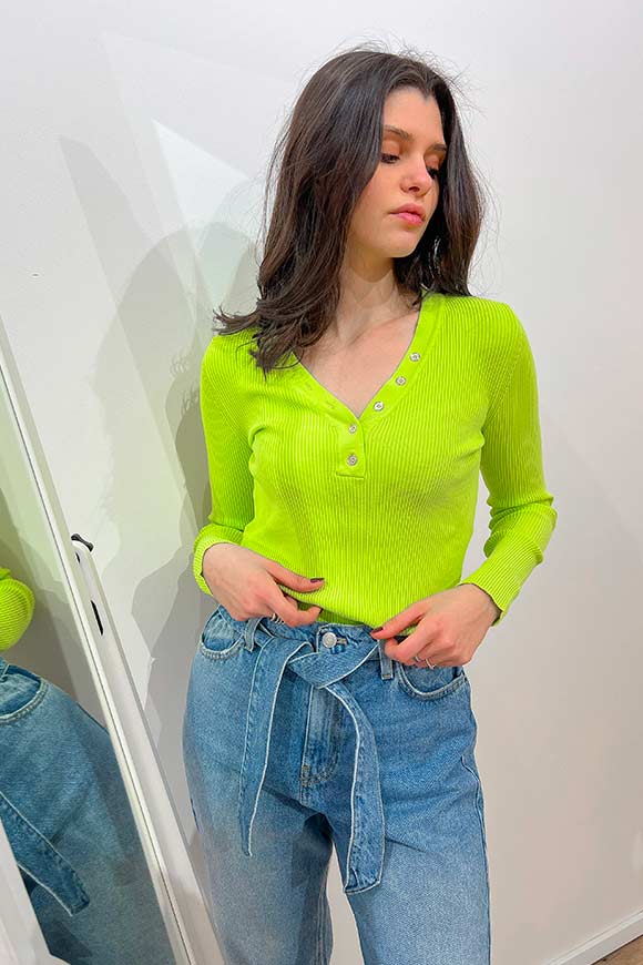 Vicolo - Seraph acid green sweater with silver buttons