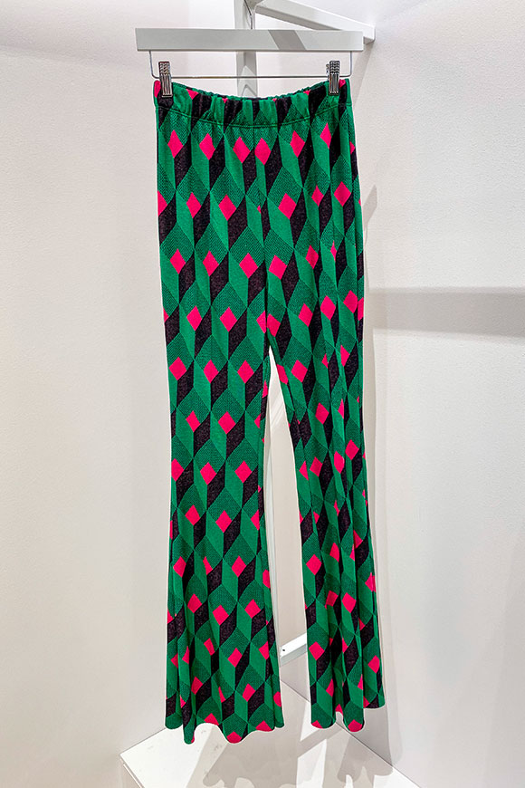 Vicolo - Pantalone fantasia geometrica verde, nero, fucsia