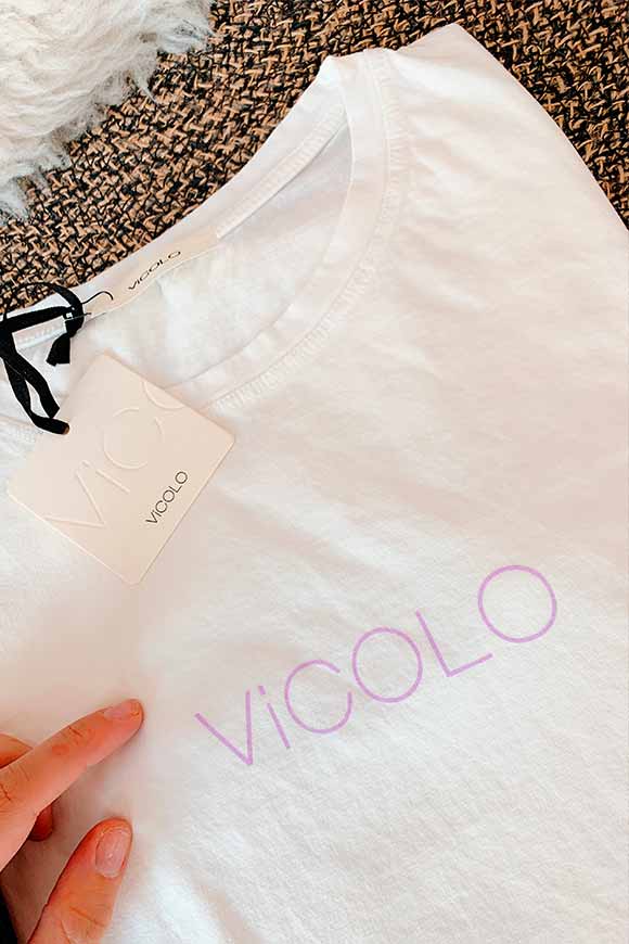 Vicolo - T shirt bianca con logo viola