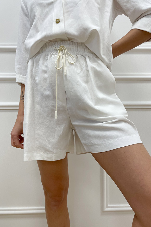 Haveone - Pantaloncino bianco in misto lino