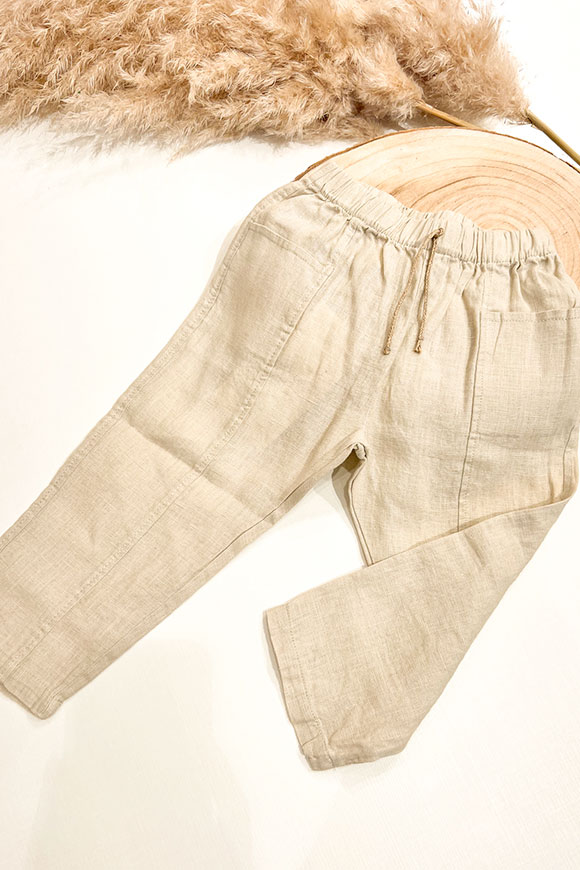 Play Up - Pantaloni salvia di lino con elastico in vita