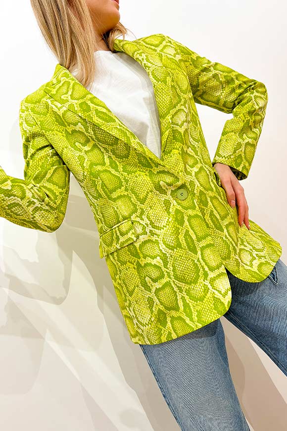 Vicolo - Acid green single-breasted snake print jacket