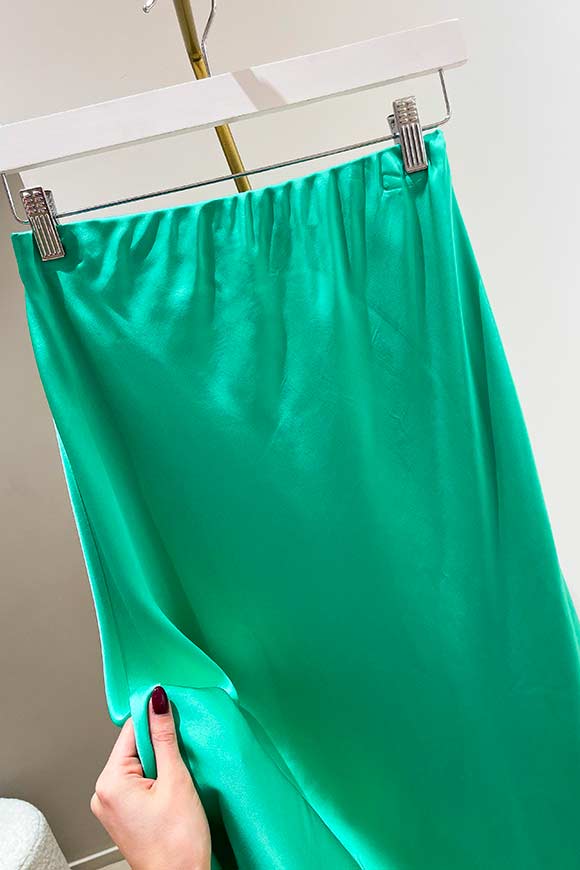 Vicolo - Aqua green longuette skirt in satin flared at the bottom