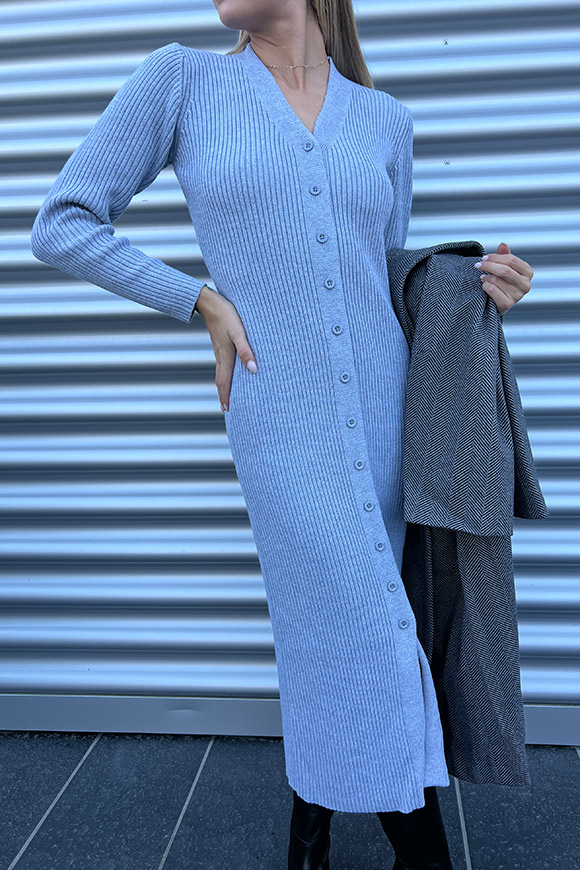 Glamorous - Vestito midi grigio in maglia con bottoni