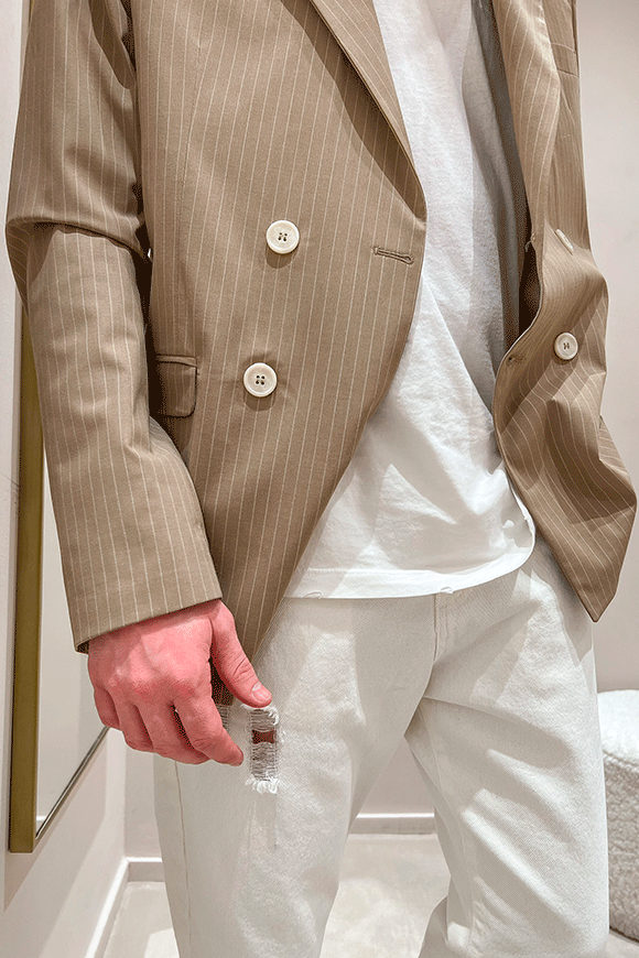I'm Brian - Double-breasted beige pinstripe white jacket