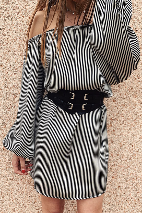 Motel - Soft striped dress with bardot neckline