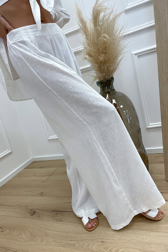 Haveone - Pantaloni ampi bianchi in misto lino