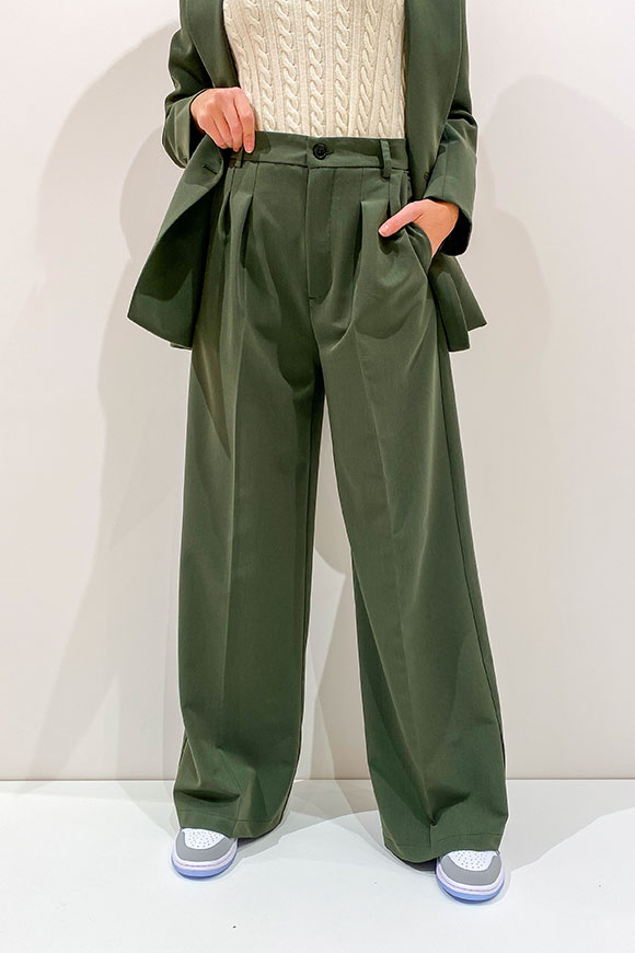 Vicolo - Wide fit military green palazzo trousers