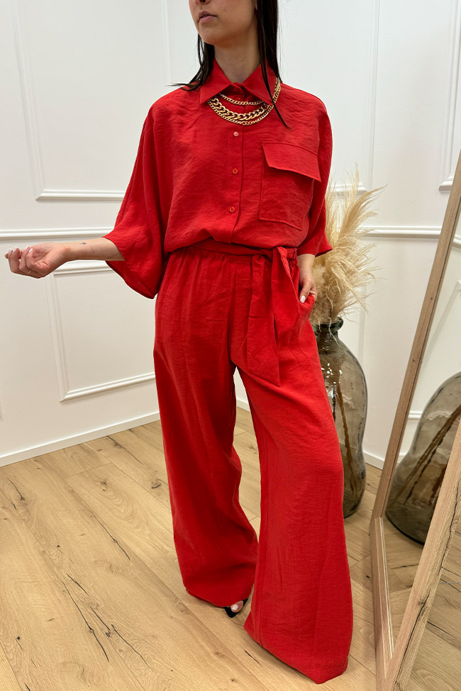 Haveone - Camicia kimono rossa con tasca