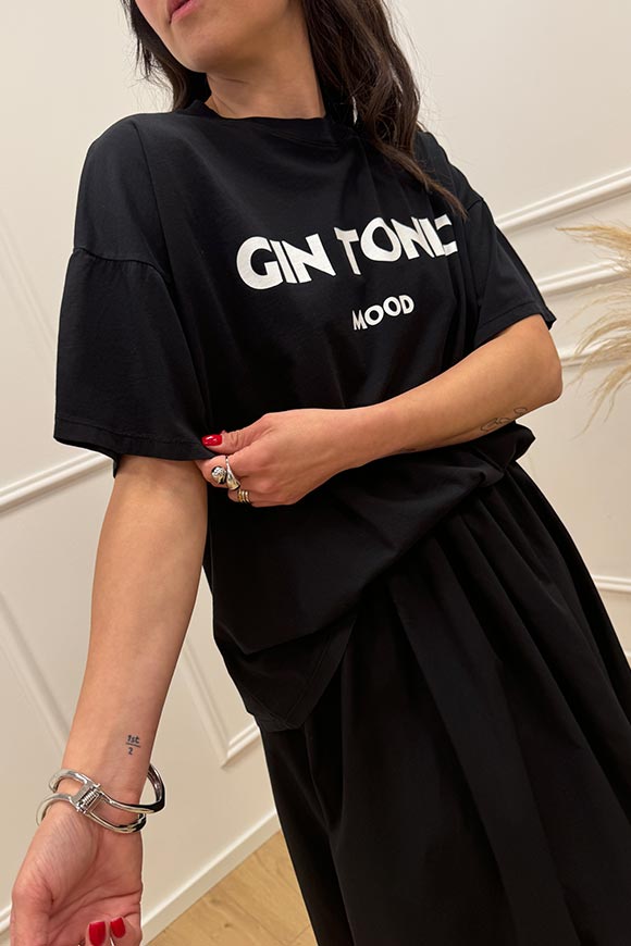 Vicolo - T shirt nera "Gin Tonic Mood"