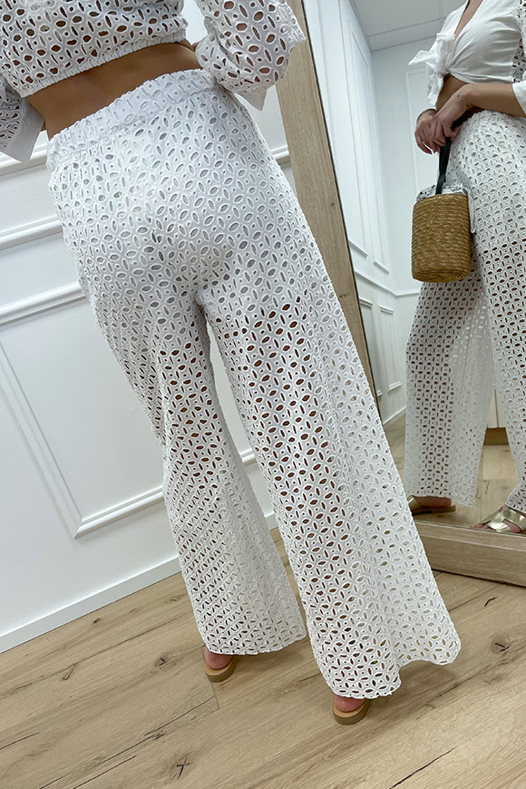 Haveone - Pantaloni bianchi in sangallo con culotte