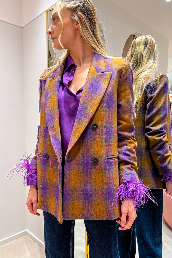 Vicolo - Purple and tobacco check wool jacket for men