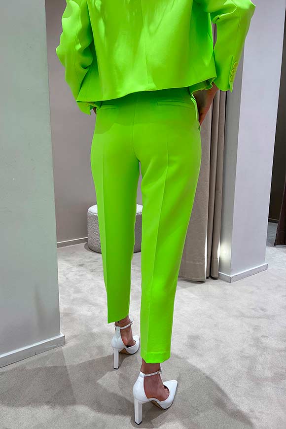 Vicolo - Pantaloni verde neon a sigaretta paper bag con cintura