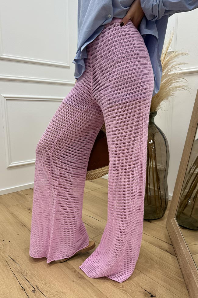 Suoli - Pantaloni in maglia crochet rosa