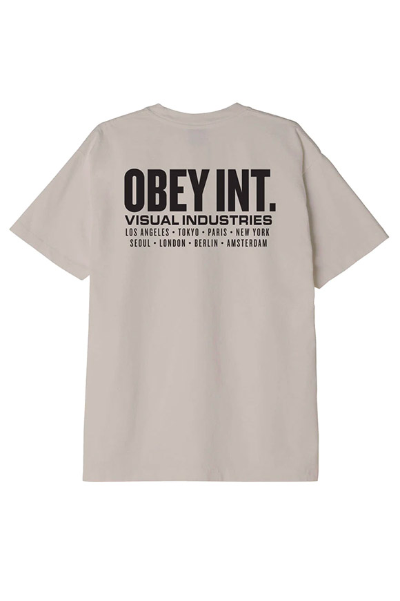 Obey - T shirt grigia stampa "visual industries" in nero