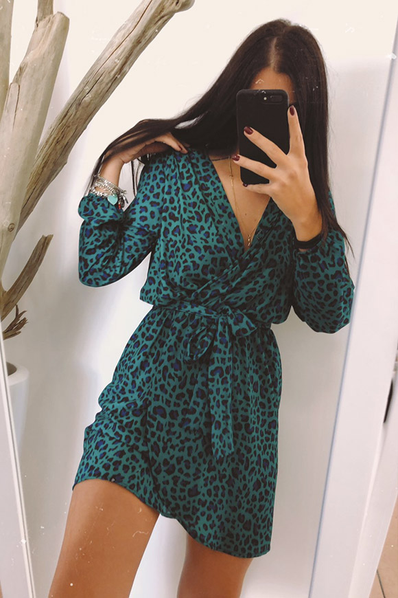 Kontatto - Green leopard dress with a wallet