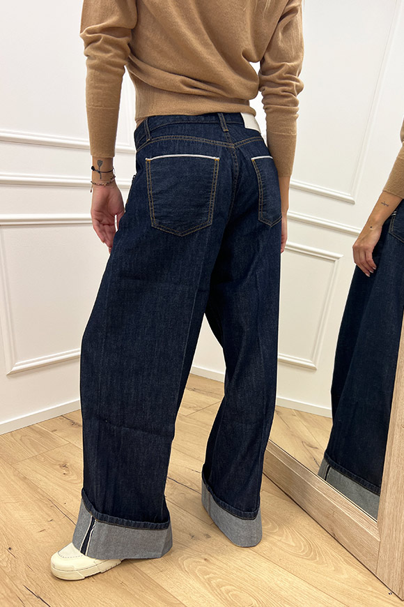 Vicolo - Jeans Ines wide leg lavaggio scuro con risvolto