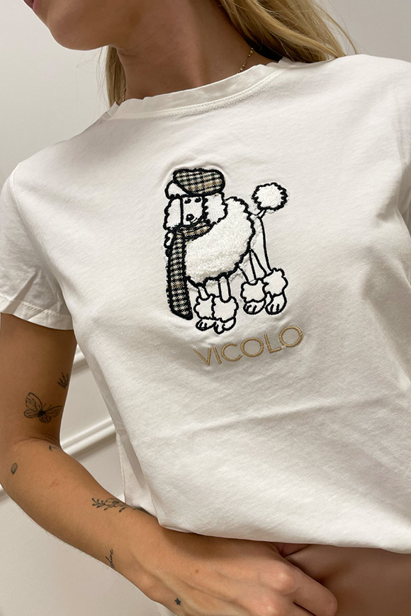 Vicolo - T shirt bianca patch barbone