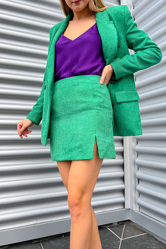 Vicolo - Green pencil skirt with slit in Ottoman velvet