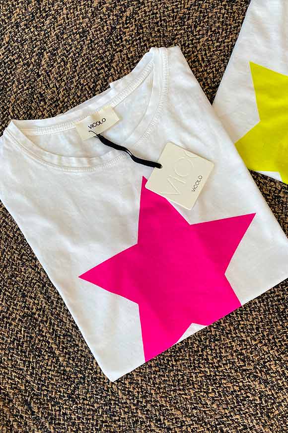 Vicolo - White maxi fuchsia star t shirt