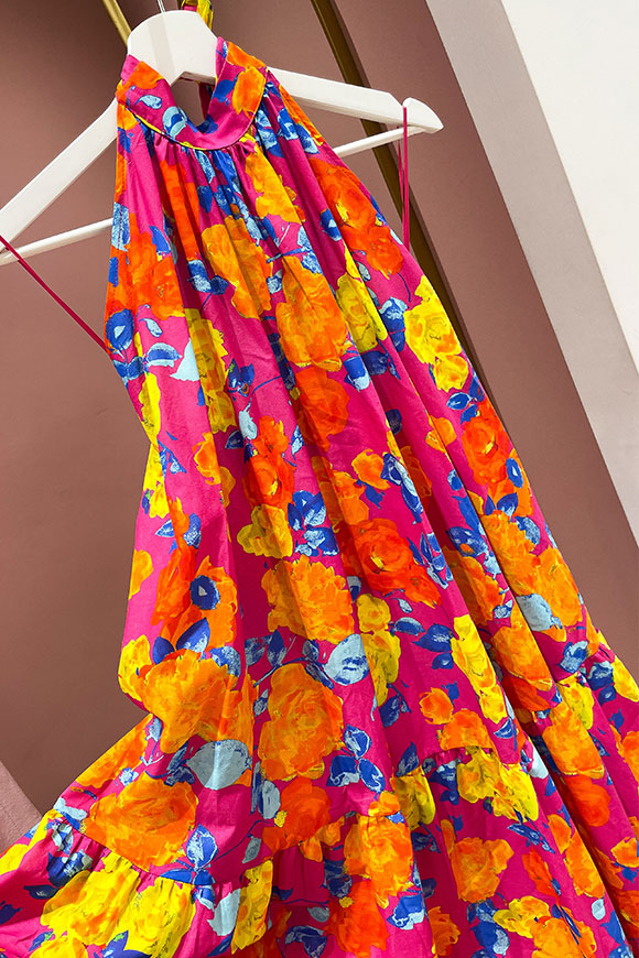 Vicolo - Vestito lungo multicolor in cotone con scollo america